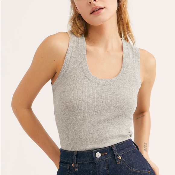 Free People Tops - FREE PEOPLE U-Neck Tank NWT Medium Heather Grey